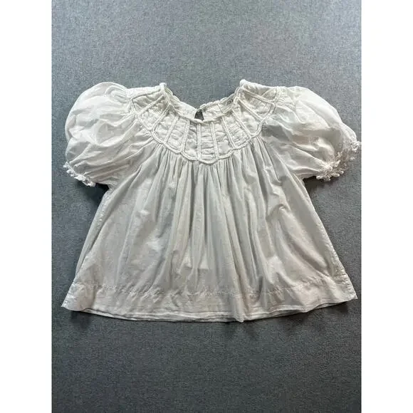 THE GREAT. Splendor Top White Puff Sleeve Cotton Size 0 / Small - Picture 5 of 9